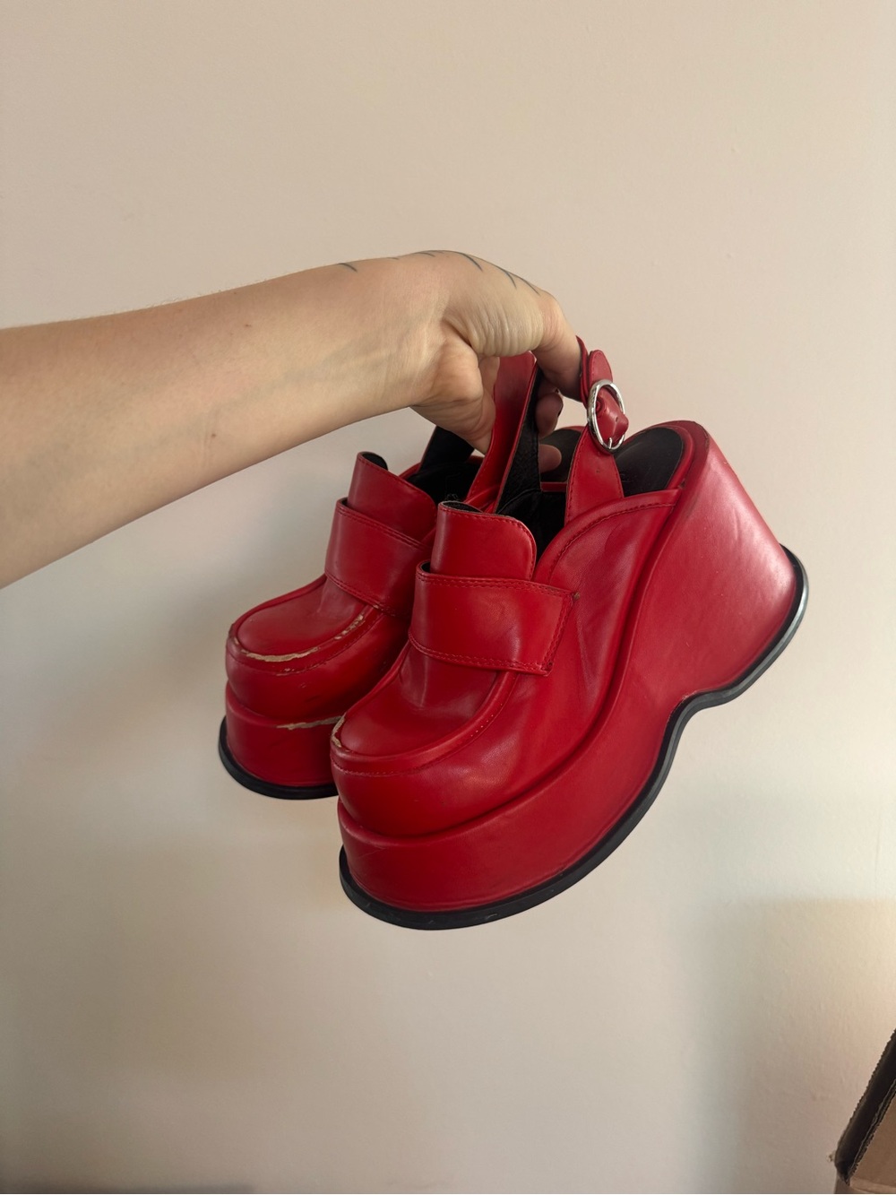 dolls kill x delia’s Red Platform Slingback Loafers - Women's Fashion Shoe